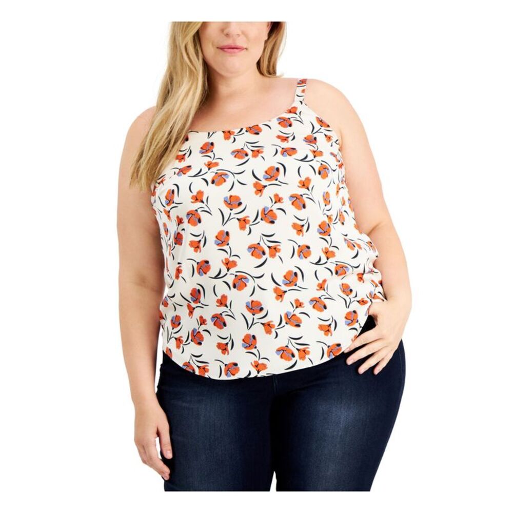 BAR III Womens White Floral Sleeveless Scoop Neck Top Plus 1X